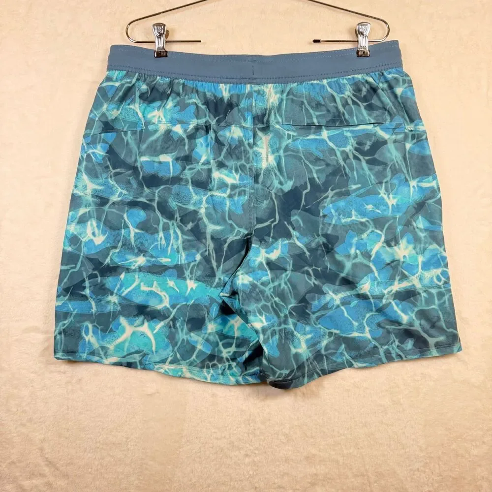 Under Armour Shorebreak 2N1 Board Shorts XL Blue Water Print Swim Trunks NWT